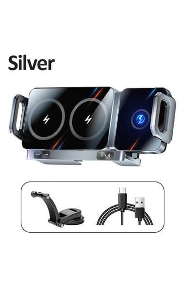 Choice1 شاحن سيارة لاسلكي قابل للطي من VIKEFON، فضي اللون، مزدوج الملفات، متو...