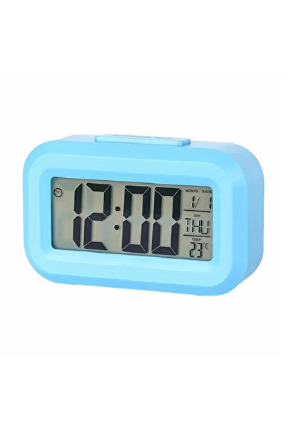 Choice5 ساعة منبه رقمية ذكية زرقاء اللون، شاشة LCD سوداء وبيضاء مع مؤقت ودرجة...