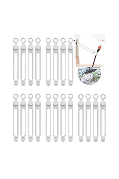 Choice7 20 قطعة من روابط الكابلات المصنوعة من السيليكون باللون الأبيض، منظم ا...