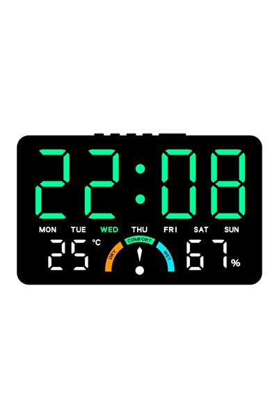 choice2 Black-Green Wall-mounted Electronic Wall Clk Temperature Multi-functi...