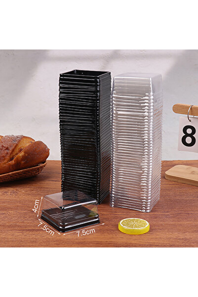 Choice1 100g Black 【NN71】50Pcs Dessert Egg-Yolk-Puff BoxTransparent Square Pl...