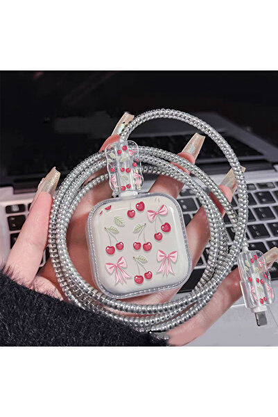 choice2 غطاء حماية لشاحن 40 واط بتصميم فيونكة لطيفة باللون البيج، مناسب لهاتف...