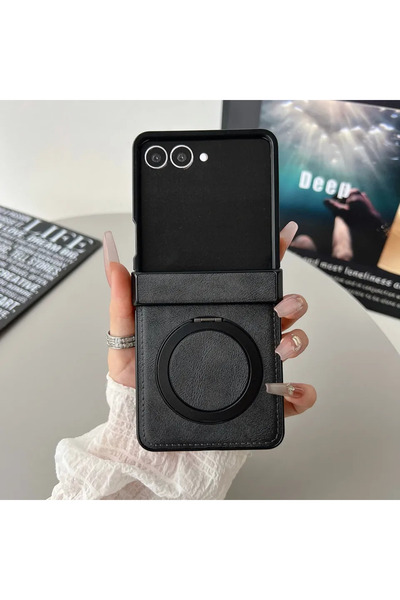 Choice27 Galaxy Z Flip4 Black Magnetic Leather Phone Case For Z Flip 7 FE 6 5...
