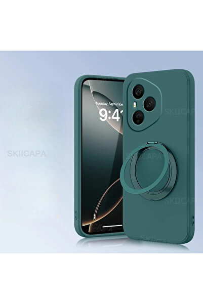 Choice9 غلاف هاتف أصلي من السيليكون السائل مع حامل حلقي، لون أخضر داكن، متواف...