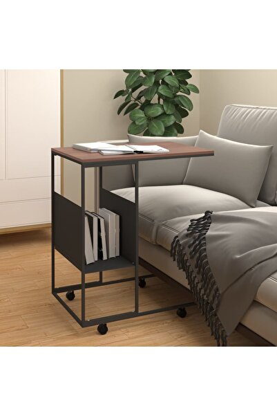 Concept Side table with wheels, black, 55x36x63.5 cm, processed wood