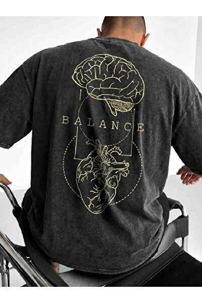 PENTHİLUS Balance Printed Acid Washed Unisex Oversized T-Shirt - Washed Unise...