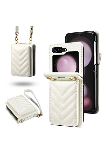 Choice جراب وحزام أبيض مضاد للانثناء لهاتف سامسونج Z Flip 5، جراب محفظة للهات...