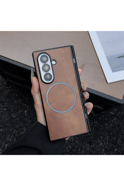 Choice Galaxy Z Fold7 Brown For Z Fold 7 5 4 3 Case Leather Pattern For Magsa...