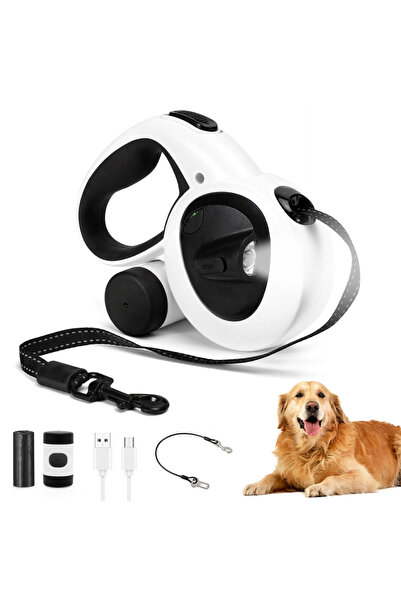 Choice M WHITE Retractable Dog Leash with USB Rechargeable LED Light, Heavy D...