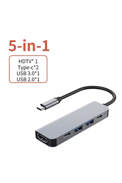 Choice موزع USB-C 5 في 1 يدعم HDMI بدقة 4K، منفذ USB 3.0 و2.0 من النوع C مع خ...