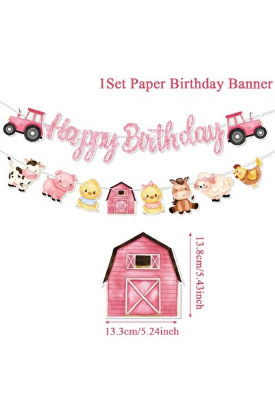 Choice1 مجموعة واحدة من لافتات حيوانات المزرعة الوردية، إكليل ورقي، حورية الب...