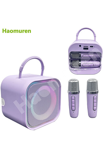 Choice1 جهاز كاريوكي صغير محمول من هاومورين، مزود بميكروفونين، باللون الأرجوا...