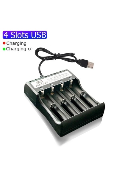 Choice شاحن بطاريات 18650 بأربعة فتحات، أسود اللون، يدعم شحن بطاريتين 18650، ...