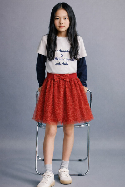 ESİLA KİDS Girl's Red Skirt with Glitter Tulle, Ages 4-14