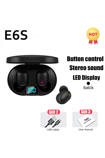Choice سماعات أذن لاسلكية بلوتوث TWS E6S سوداء، مزودة بشاشة LED، وخاصية إلغاء...