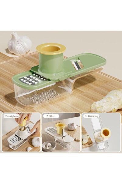 Choice1 مطحنة ثوم وزنجبيل صغيرة خضراء 3 في 1، أداة مطبخ، مطحنة ثوم يدوية، مكب...