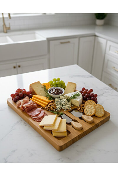 Nuha Home Bambu 3 Bıçaklı Peynir Sunum Tahtası - En Büyük Boy - Et Sunumluk -...