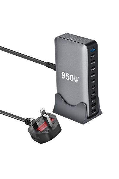 Choice شاحن USB-C بقوة 950 واط بتقنية GaN، مزود بمقبس بريطاني، يدعم الشحن الس...