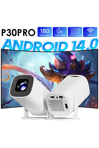 Choice EU Plug P30 PRO-WHITE P30 PRO Smart Mini Projector Android 14 WiFi6 BT...