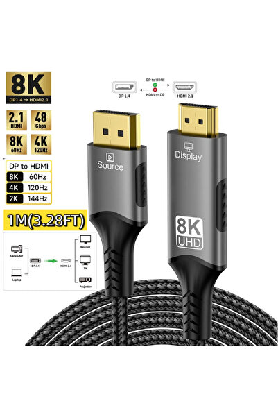 Choice4 كابل DisplayPort إلى HDMI أحادي الاتجاه بدقة 8K بمعدل 60 هرتز، مضفر، ...