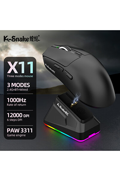 Choice ماوس لاسلكي بلوتوث أسود من كي-سانكي X11، ثلاثي الأوضاع، مناسب للألعاب ...