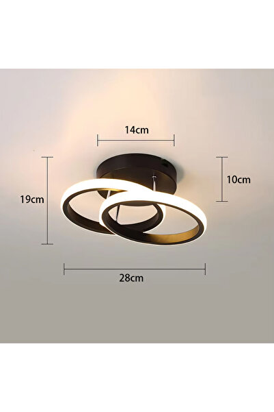 Choice3 مصباح سقف LED عصري بتصميم حلقتين، لون أبيض دافئ مع غلاف أسود، إضاءة د...