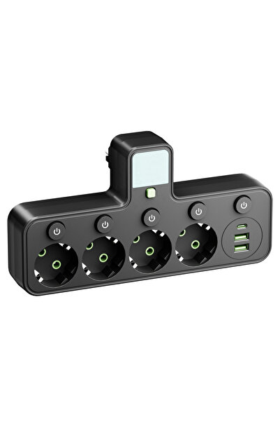 Choice5 4 مقابس USB سوداء أوروبية مع 2/3/4 مقابس، مقبس حائط متعدد المقابس مع ...