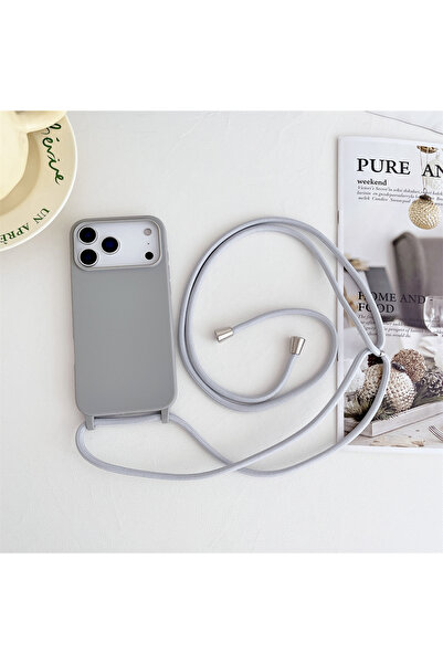 Choice غلاف هاتف ناعم من السيليكون السائل، رمادي اللون، مزود بحبل تعليق، مناس...