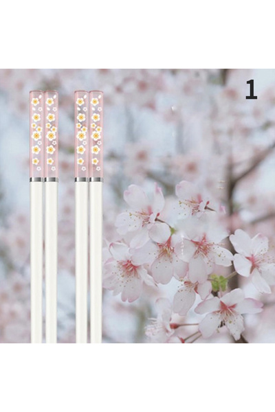 Choice1 1 ﻿ Amber Sakura Japanese Chopsticks Pink Cherry Blossom Sushi Reusab...