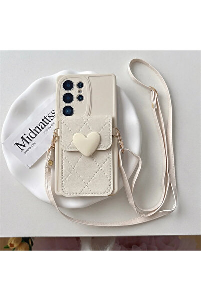 Choice45 Galaxy S23 Ultra White 3D Cute Love Heart Crossbody Card Holder Phon...