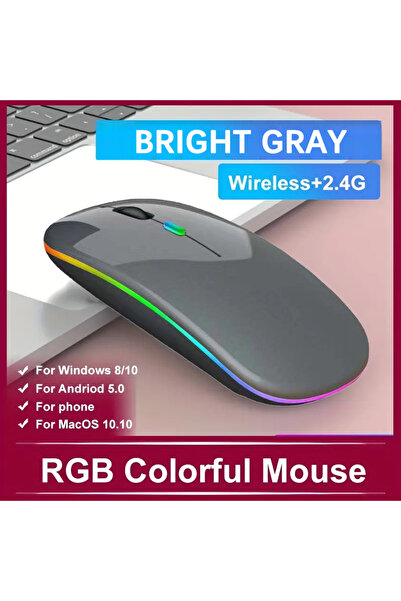 Choice3 ماوس ألعاب لاسلكي رمادي بإضاءة RGB، قابل لإعادة الشحن عبر منفذ USB-C ...