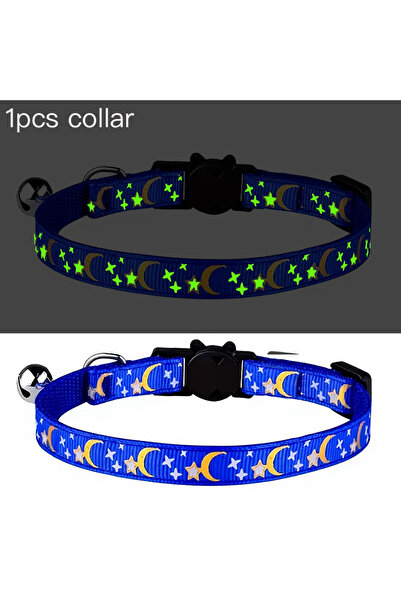 Choice4 Blue Pet Collar Cat Dog Gold Color Stars and Moon Pet Collar with Bel...