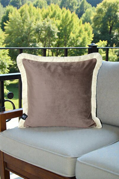 LUX VIE غطاء وسادة 45x45 سم من قماش بيبي فيس مع شراشيب كريمية