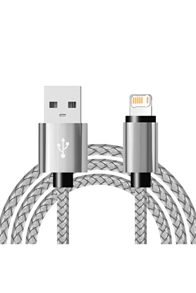 Choice15 كابل شحن سريع USB فضي بطول 2 متر، مصنوع من النايلون المضفر، متوافق م...