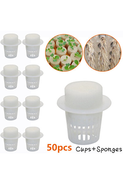 Choice ٥٠ قطعة من أكواب شبكية للنباتات و٥٠ قطعة من الإسفنج الأسطواني لزراعة ا...