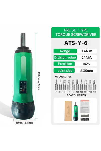 Choice3 ATS-Y-6 ALIYIQI Professional 1/4 Adjustable Torque Driver Set 10 Bits...