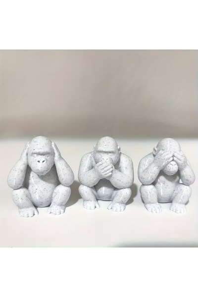 Choice1 WHITE 3-piece Set of Three Monkey Statue Ornaments, Half Squat Three ...