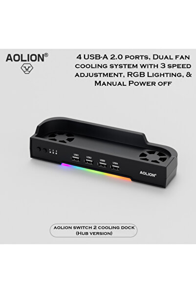 choice2 With HUB Aolion For Switch 2 Dk RGB Cooling Fan Portable HUB Expansio...