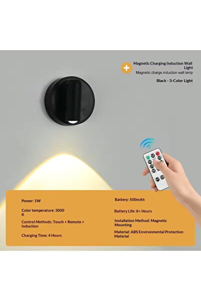 Choice6 مصباح جداري أسود بتقنية LED RGB قابل لإعادة الشحن مغناطيسيًا، مصباح ك...