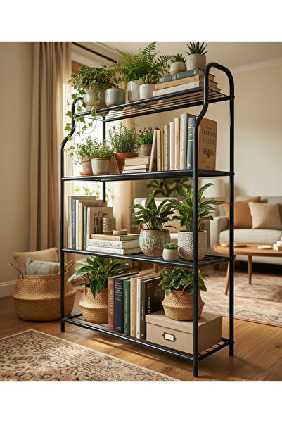 ARVİONHOME Modern Siyah 4 Katlı Metal Çiçeklik Standı: Çok Amaçlı Mutfak,Kita...