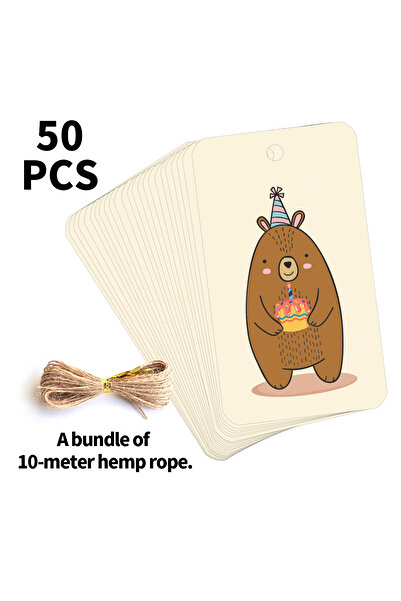 Choice ٥٠ قطعة من بطاقات هدايا عيد الميلاد المعلقة - تصميم دب بني كرتوني لطيف...