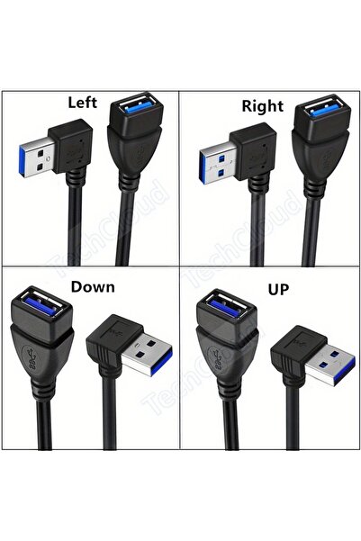 Choice3 4 قطع من كابلات تمديد USB 3.0 بطول 20 سم، ذكر إلى أنثى، بزاوية 90 درج...