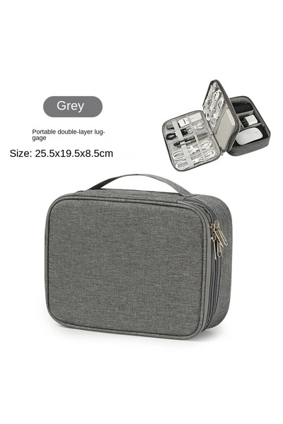 Choice1 حقيبة تخزين كابلات USB محمولة رمادية اللون مزدوج الطبقات، مزودة بشاحن...