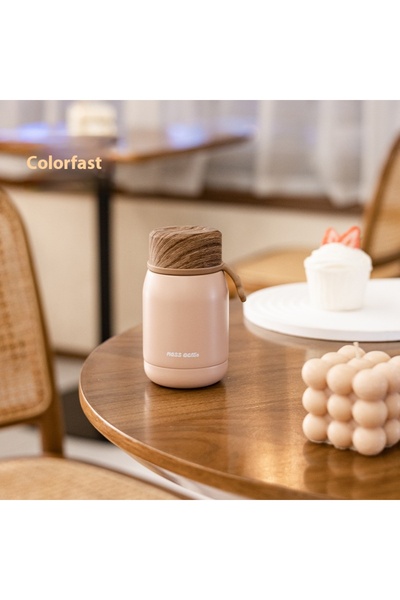 Choice4 كوب صغير معزول باللون الوردي سعة 220 مل مع غطاء بنقشة الخشب، مصنوع من...