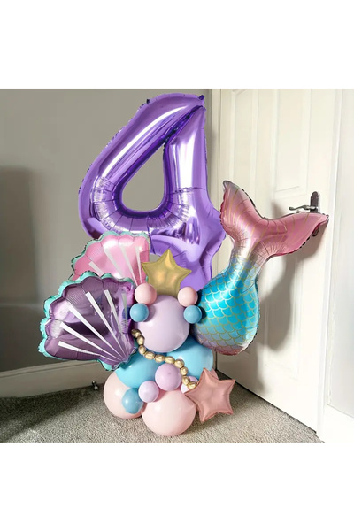 Choice5 ONE SIZE number 4 24pcs 1-9th Birthday Mermaid Shell Balloon Set, 40 ...