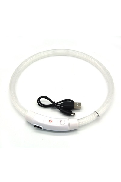 Choice19 L 70CM WHITE USB Rechargeable Fiber Optic Collar Pet Dog LED Light C...