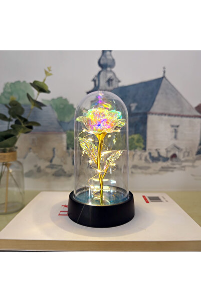 Choice Gold Warm Light Artificial Rose LED Light Aluminum Glass Eternal Flowe...