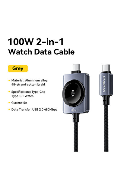 Choice كابل إيساجر المغناطيسي 2 في 1 للشحن السريع بقوة 100 واط، بطول 1 متر، ب...