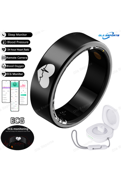 Choice6 خاتم ذكي جديد أسود اللون، إصدار 2025، مزود بخاصية تخطيط القلب الكهربا...