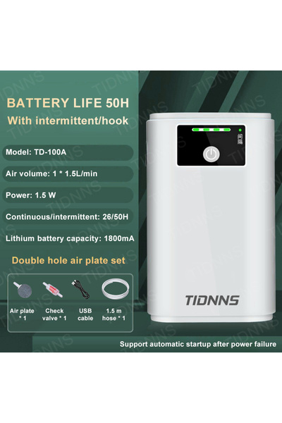 choice2 مضخة أكسجين لحوض السمك TD-100A، قابلة للشحن، ثنائية الغرض، تعمل ببطار...